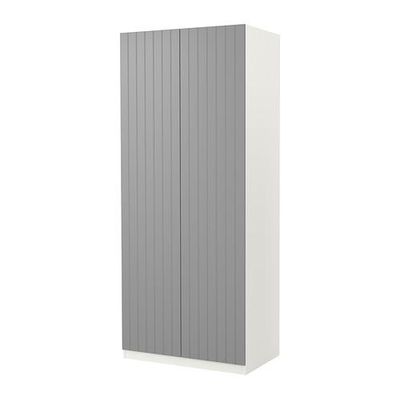 ПАКС Гардероб 2-дверный - Рисдаль классический серый, белый, 100x37x236 см, плавно закрывающиеся петли