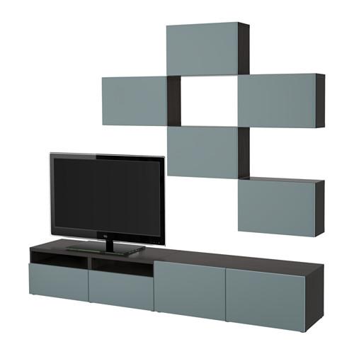 БЕСТО Шкаф для ТВ, комбинация - черно-коричневый/Вальвикен серо-бирюзовый, направляющие ящика, плавно закр БЕСТО Шкаф для ТВ, комбинация - черно-коричневый/Вальвикен серо-бирюзовый, направляющие ящика, плавно закр