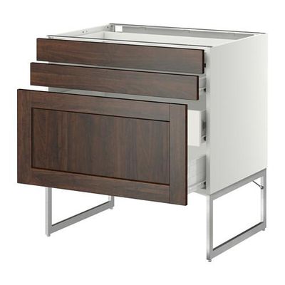 МЕТОД / ФОРВАРА Напольн шкаф 3фронт пнл/2низ/2ср ящ - 80x60x60 см, Эдсерум под дерево коричневый, белый МЕТОД / ФОРВАРА Напольн шкаф 3фронт пнл/2низ/2ср ящ - 80x60x60 см, Эдсерум под дерево коричневый, белый