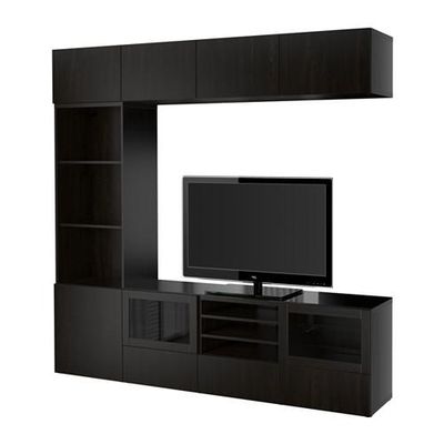 БЕСТО Шкаф для ТВ, комбин/стеклян дверцы - направляющие ящика,нажимные, Лаппвикен/Синдвик черно-коричневый прозрачное стекло БЕСТО Шкаф для ТВ, комбин/стеклян дверцы - направляющие ящика,нажимные, Лаппвикен/Синдвик черно-коричневый прозрачное стекло