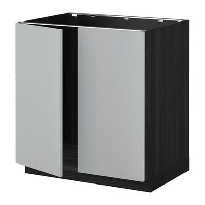 МЕТОД Напольн шкаф д раковины+2 двери - Веддинге серый, под дерево черный МЕТОД Напольн шкаф д раковины+2 двери - Веддинге серый, под дерево черный