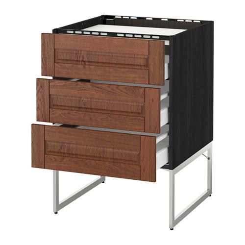 МЕТОД / МАКСИМЕРА Напольн шкаф/3фронт пнл/3ящика - под дерево черный, Филипстад коричневый, 60x60x60 см