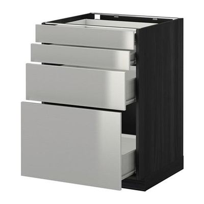 МЕТОД / ФОРВАРА Напольн шкаф 4 фронт панели/4 ящика - 60x60 см, Гревста нержавеющ сталь, под дерево черный МЕТОД / ФОРВАРА Напольн шкаф 4 фронт панели/4 ящика - 60x60 см, Гревста нержавеющ сталь, под дерево черный