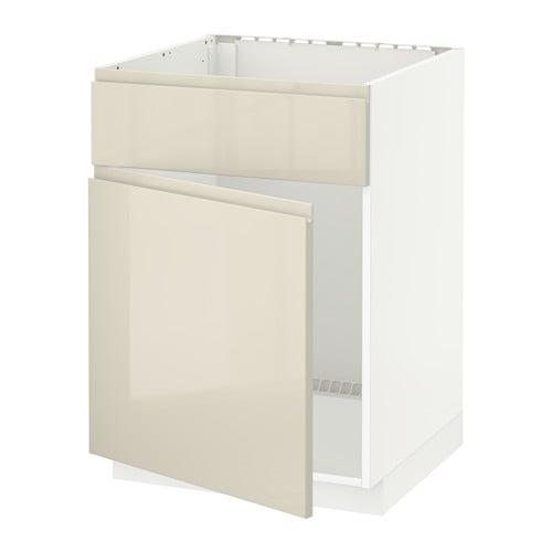 МЕТОД Напольный шкаф п-мойку с дв/фр пнл - белый, Воксторп глянцевый светло-бежевый МЕТОД Напольный шкаф п-мойку с дв/фр пнл - белый, Воксторп глянцевый светло-бежевый