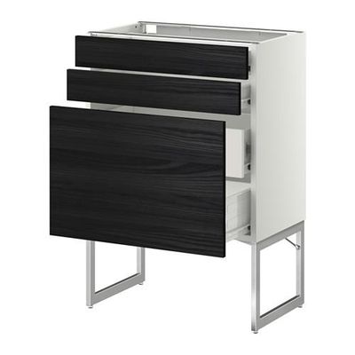 МЕТОД / ФОРВАРА Напольн шкаф 3фронт пнл/2низ/2ср ящ - 60x37x60 см, Тингсрид под дерево черный, белый