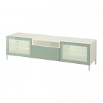 БЕСТО Тумба под ТВ - белый Сельсвикен/глянцевый/серо-зеленый светлый прозрачное стекло, направляющие ящика,нажимные БЕСТО Тумба под ТВ - белый Сельсвикен/глянцевый/серо-зеленый светлый прозрачное стекло, направляющие ящика,нажимные