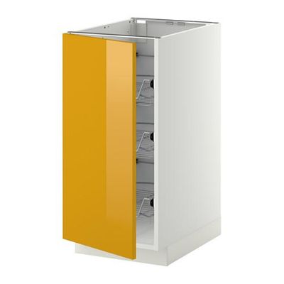 МЕТОД Напольный шкаф с проволочн ящиками - 40x60 см, Ерста глянцевый желтый, белый