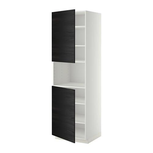 МЕТОД Выс шкаф д/СВЧ/2 дверцы/полки - белый, Тингсрид под дерево черный, 60x60x200 см