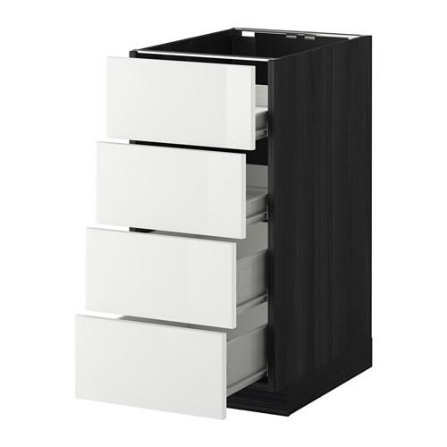 МЕТОД / ФОРВАРА Напольн шкаф 4 фронт панели/4 ящика - под дерево черный, Рингульт глянцевый белый, 40x60 см