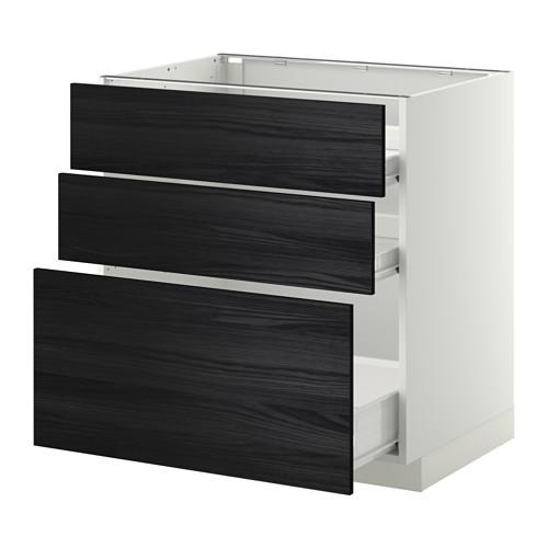 МЕТОД / ФОРВАРА Напольн шкаф 3фрнт пнл/2низк/1ср ящ - белый, Тингсрид под дерево черный, 80x60 см