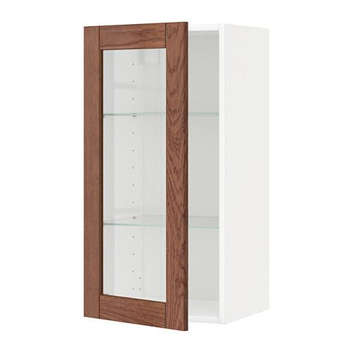 МЕТОД Навесной шкаф с полками/стекл дв - белый, Филипстад коричневый, 40x80 см