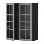 МЕТОД Навесной шкаф с полками/2 стекл дв - под дерево черный, Будбин серый, 80x100 см