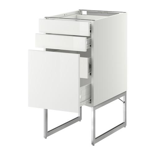 МЕТОД / ФОРВАРА Напольн шкаф 3фронт пнл/2низ/2ср ящ - 40x60x60 см, Рингульт глянцевый белый, белый