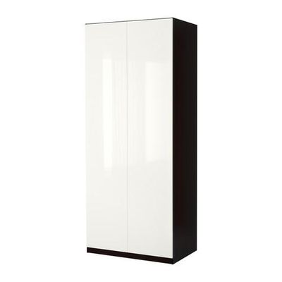 ПАКС Гардероб 2-дверный - Пакс Фардаль глянцевый белый, черно-коричневый, 100x60x201 см