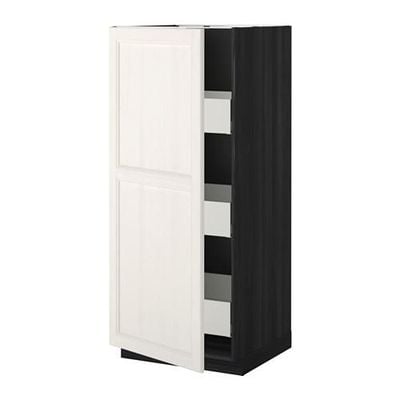 МЕТОД / МАКСИМЕРА Высокий шкаф с ящиками - 60x60x140 см, Лаксарби белый, под дерево черный