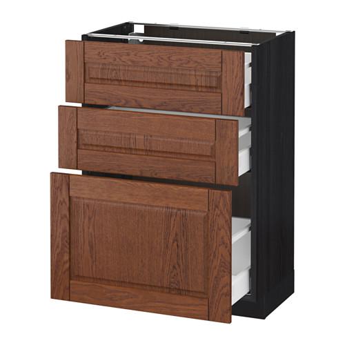 МЕТОД / МАКСИМЕРА Напольный шкаф с 3 ящиками - под дерево черный, Филипстад коричневый, 60x37 см