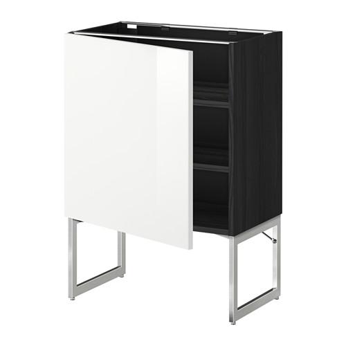МЕТОД Напольный шкаф с полками - под дерево черный, Рингульт глянцевый белый, 60x37x60 см