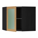 МЕТОД Углов навесн шк с полками/сткл дв - под дерево черный, Экестад дуб, 68x60 см МЕТОД Углов навесн шк с полками/сткл дв - под дерево черный, Экестад дуб, 68x60 см