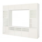 БЕСТО Шкаф для ТВ, комбин/стеклян дверцы - белый/Сельсвикен глянцевый/белый прозрачное стекло, направляющие ящика, плавно закр