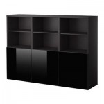 БЕСТО Комбинация для хранения с дверцами - черно-коричневый/глянцевый черный БЕСТО Комбинация для хранения с дверцами - черно-коричневый/глянцевый черный