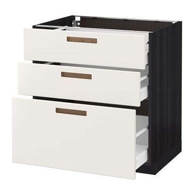 МЕТОД / МАКСИМЕРА Напольный шкаф с 3 ящиками - 80x60 см, Мэрста белый, под дерево черный МЕТОД / МАКСИМЕРА Напольный шкаф с 3 ящиками - 80x60 см, Мэрста белый, под дерево черный