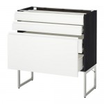 МЕТОД / ФОРВАРА Напольн шкаф 3фронт пнл/2низ/2ср ящ - под дерево черный, Воксторп белый, 80x37x60 см