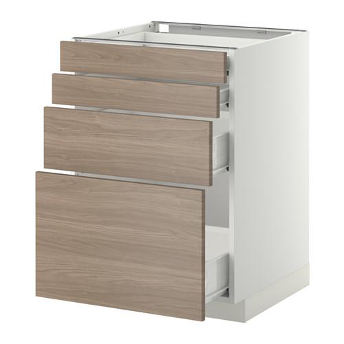 МЕТОД / ФОРВАРА Нплн шк 4 фронт/2 низк/2средн ящ - белый, Брокхульт под грецкий орех светло-серый, 60x60 см