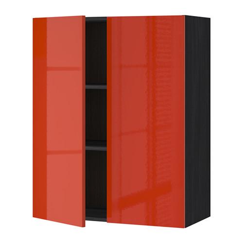 МЕТОД Навесной шкаф с полками/2дверцы - под дерево черный, Ерста глянцевый оранжевый, 80x100 см МЕТОД Навесной шкаф с полками/2дверцы - под дерево черный, Ерста глянцевый оранжевый, 80x100 см