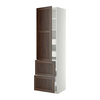 МЕТОД / ФОРВАРА Высокий шкаф+полки/4 ящика/2дверцы - 60x60x220 см, Эдсерум под дерево коричневый, белый МЕТОД / ФОРВАРА Высокий шкаф+полки/4 ящика/2дверцы - 60x60x220 см, Эдсерум под дерево коричневый, белый