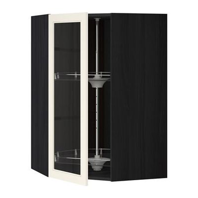 МЕТОД Углов навесн шк с врщ скц/сткл дв - 68x100 см, Хитарп белый с оттенком, под дерево черный МЕТОД Углов навесн шк с врщ скц/сткл дв - 68x100 см, Хитарп белый с оттенком, под дерево черный