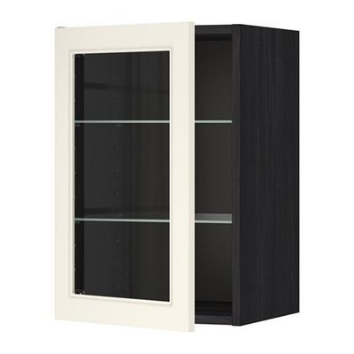 МЕТОД Навесной шкаф с полками/стекл дв - 40x60 см, Хитарп белый с оттенком, под дерево черный МЕТОД Навесной шкаф с полками/стекл дв - 40x60 см, Хитарп белый с оттенком, под дерево черный