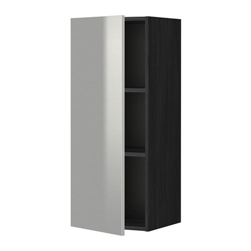 МЕТОД Шкаф навесной с полкой - под дерево черный, Гревста нержавеющ сталь, 40x100 см