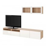 БЕСТО Шкаф для ТВ, комбин/стеклян дверцы - под беленый дуб/Сельсвикен глянцевый/белый прозрачное стекло, направляющие ящика,нажимные БЕСТО Шкаф для ТВ, комбин/стеклян дверцы - под беленый дуб/Сельсвикен глянцевый/белый прозрачное стекло, направляющие ящика,нажимные