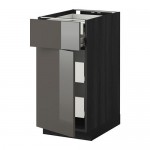 МЕТОД / ФОРВАРА Нплн шк дв/фрнт/2нзк/2срд ящ - под дерево черный, Рингульт глянцевый серый, 40x60 см