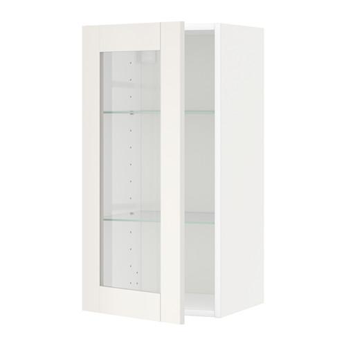 METOD навесной шкаф с полками/стекл дв белый/Сэведаль белый 40x38.8x80 cm