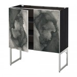 МЕТОД Напол шкаф с полками/2двери - под дерево черный, Кальвиа с печатным рисунком, 80x37x60 см