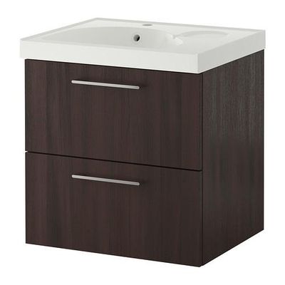 ГОДМОРГОН Шкаф для раковины с 2 ящ - черно-коричневый
