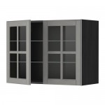 METOD навесной шкаф с полками/2 стекл дв черный/Будбин серый 80x60 см