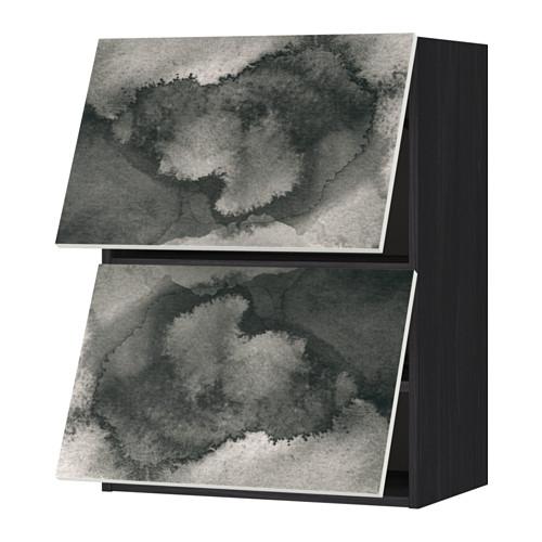 МЕТОД Навесной шкаф/2 дверцы, горизонтал - под дерево черный, Кальвиа с печатным рисунком, 60x80 см