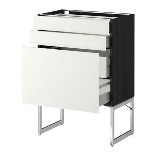 МЕТОД / МАКСИМЕРА Напольн шкаф 3фронт пнл/2низ/2ср ящ - под дерево черный, Хэггеби белый, 60x37x60 см МЕТОД / МАКСИМЕРА Напольн шкаф 3фронт пнл/2низ/2ср ящ - под дерево черный, Хэггеби белый, 60x37x60 см