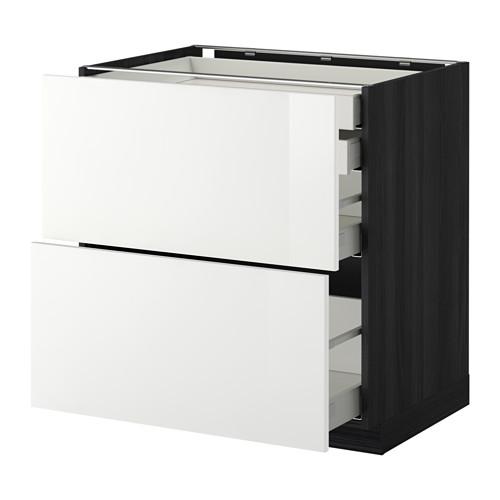 МЕТОД / МАКСИМЕРА Напл шк 2 фрнт/2низ/1срд/1 выс ящ - под дерево черный, Рингульт глянцевый белый, 80x60 см