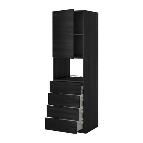 МЕТОД / МАКСИМЕРА Высок шкаф д/духовки/дверца/4ящика - под дерево черный, Тингсрид под дерево черный, 60x60x200 см