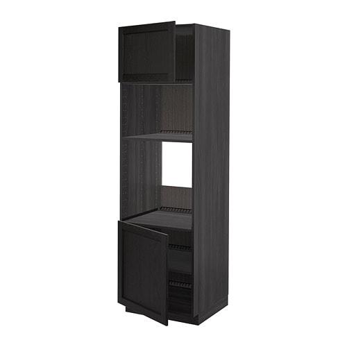 МЕТОД Выс шкаф д/духовки/СВЧ/2 дв/полки - под дерево черный, Лерх черная морилка, 60x60x200 см