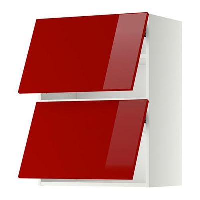 МЕТОД Навесной шкаф/2 дверцы, горизонтал - 60x80 см, Рингульт глянцевый красный, белый
