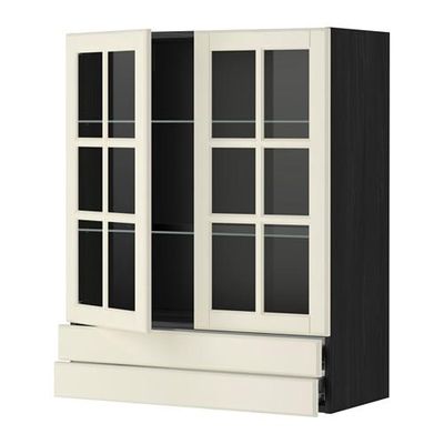 МЕТОД / ФОРВАРА Навесной шкаф/2 стек дв/2 ящика - 80x100 см, Будбин белый с оттенком, под дерево черный