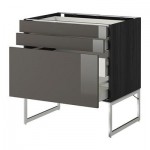 МЕТОД / МАКСИМЕРА Напольн шкаф 3фронт пнл/2низ/2ср ящ - 80x60x60 см, Рингульт глянцевый серый, под дерево черный МЕТОД / МАКСИМЕРА Напольн шкаф 3фронт пнл/2низ/2ср ящ - 80x60x60 см, Рингульт глянцевый серый, под дерево черный