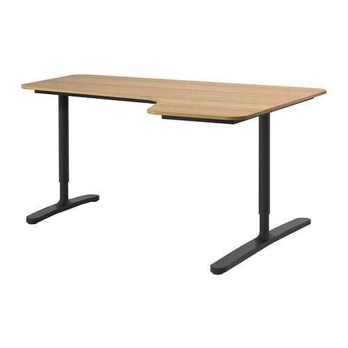 БЕКАНТ Углов письм стол правый - дубовый шпон/черный