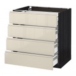 МЕТОД / МАКСИМЕРА Напольн шкаф 4 фронт панели/4 ящика - под дерево черный, Воксторп глянцевый светло-бежевый, 80x60 см