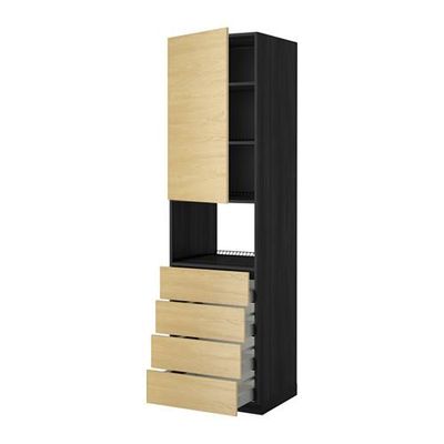 МЕТОД / МАКСИМЕРА Высок шкаф д/духовки/дверца/4ящика - 60x60x220 см, Тингсрид под березу, под дерево черный