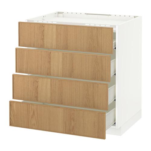 МЕТОД / ФОРВАРА Напольн шкаф/4фронт пнл/4ящика - 80x60 см, Экестад дуб, белый